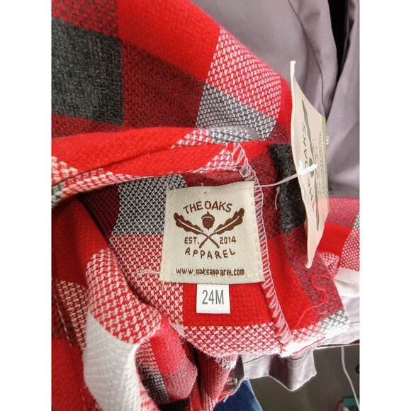 The Oaks Apparel Red & Gray Plaid Shirt With Gray Pants Set 24 months NWT - Picture 2 of 9